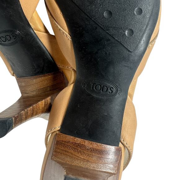 Tod's Debbie Slingback Kitten Heels Pumps Pointed Toe Leather Tan Size US‎ 5.5 - Picture 13 of 14